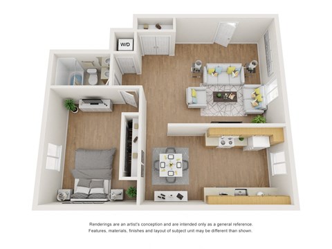 Floor plan for 1 bed, 1 bath, 900 sqft